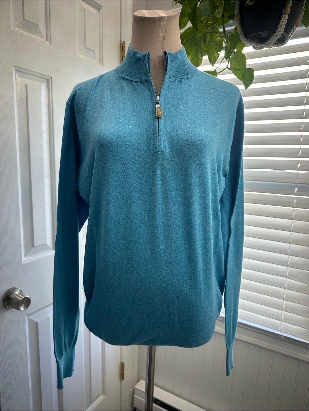 Peter Millar Teal Blue Quarter-Zip Sweater